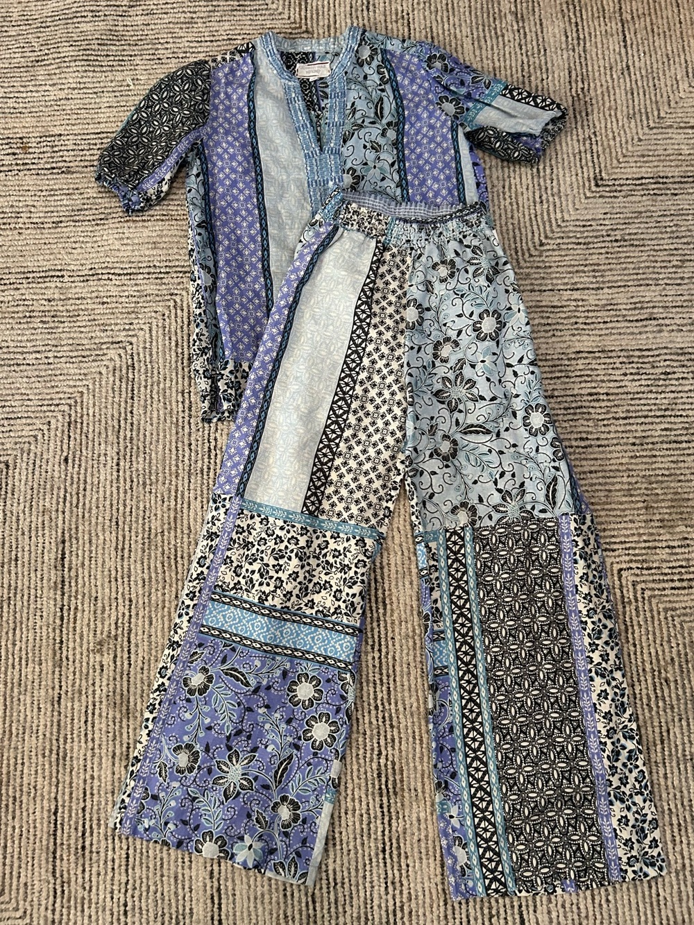 Johnny Was Workshop Linen Casablanca Set Patchwork 2 Piece Wide-Leg  Outfit XS